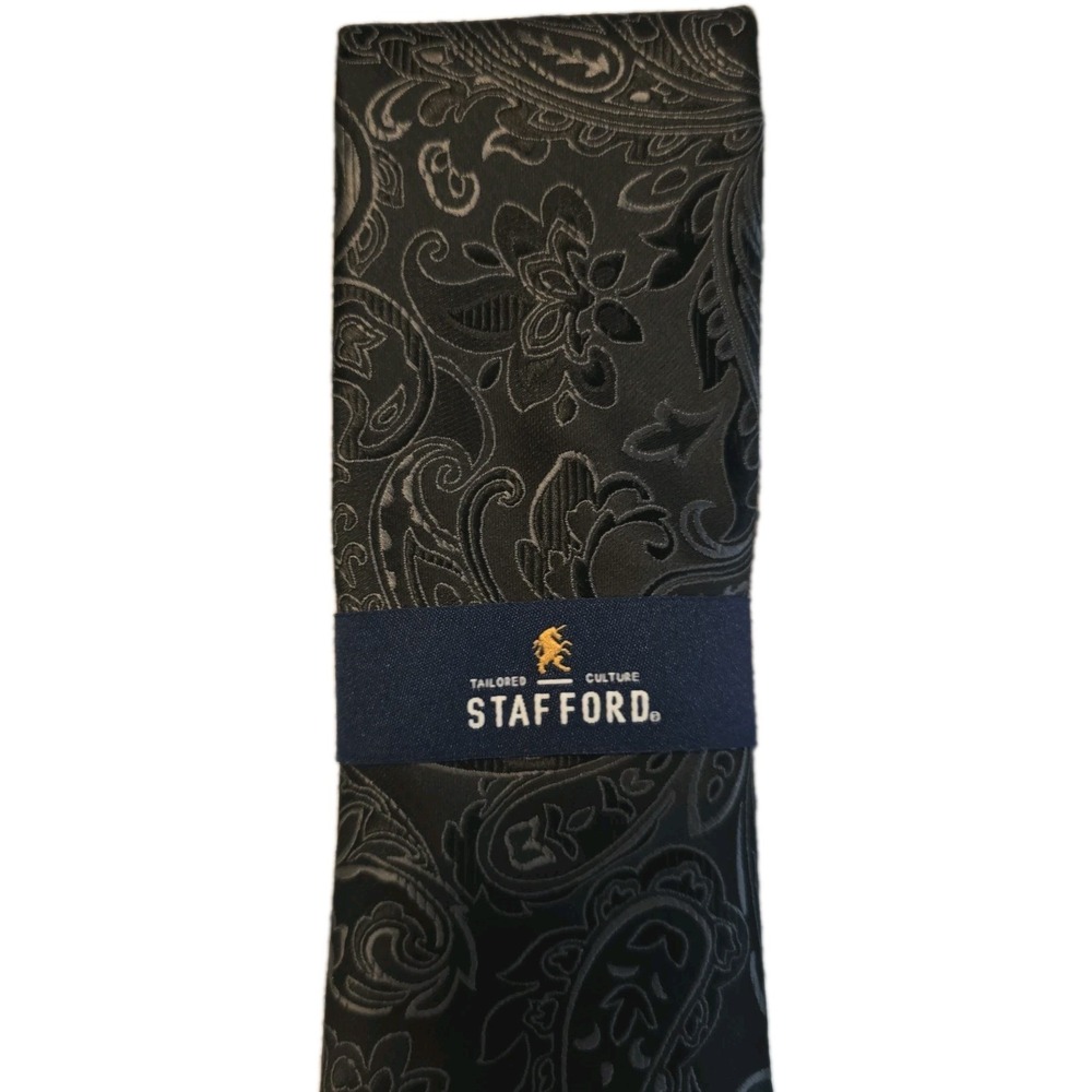 NEW Stafford Black Paisley Print Regular Mens Tie